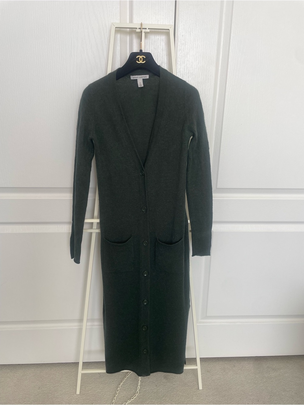 Autumn Cashmere Long Green Button-Front Knit Cardigan